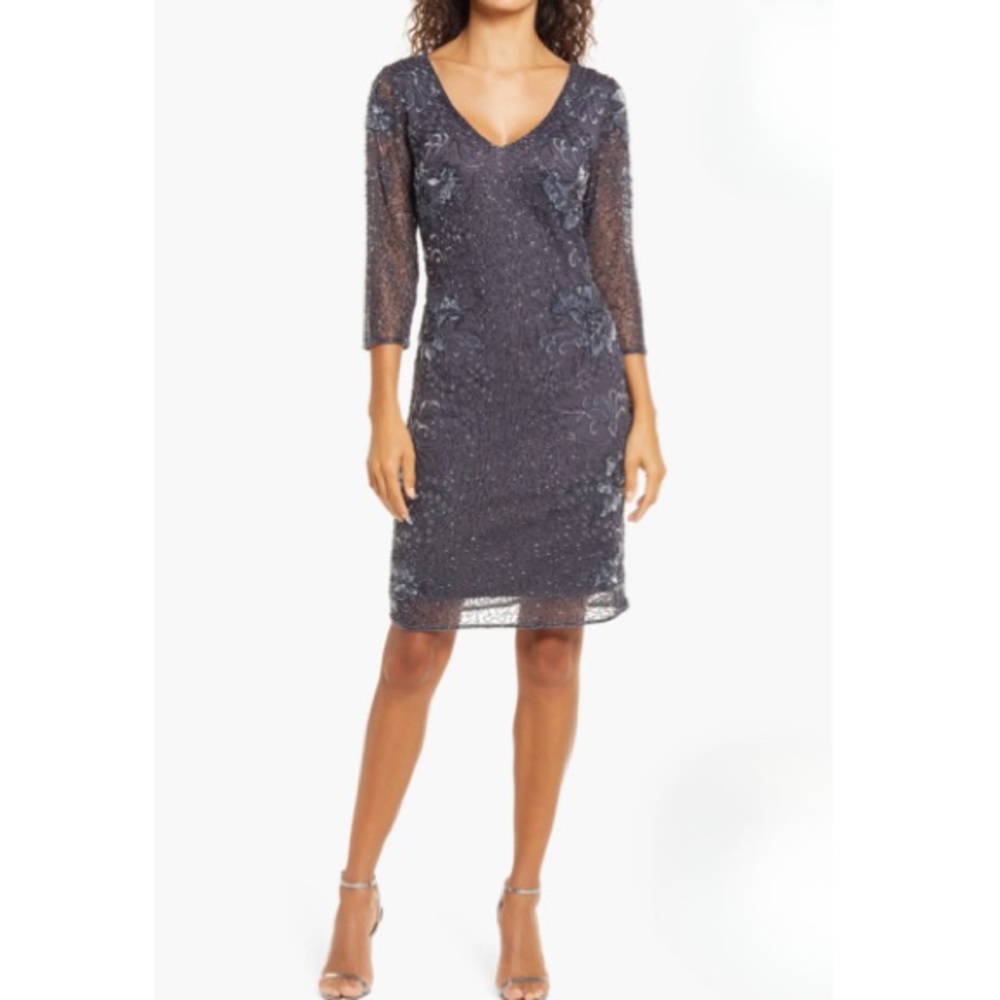 Pissaro Nights Beaded V-Neck Cocktail Dress